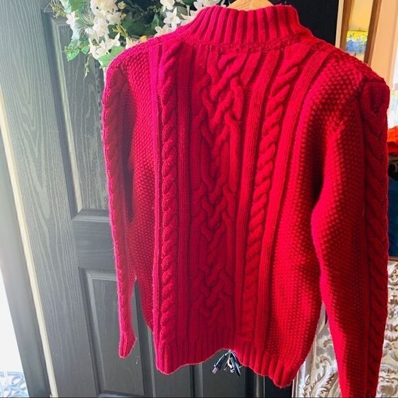 GAP Kids Boy's XXL red cable cotton sweater faux tan fur collar - Picture 4 of 4